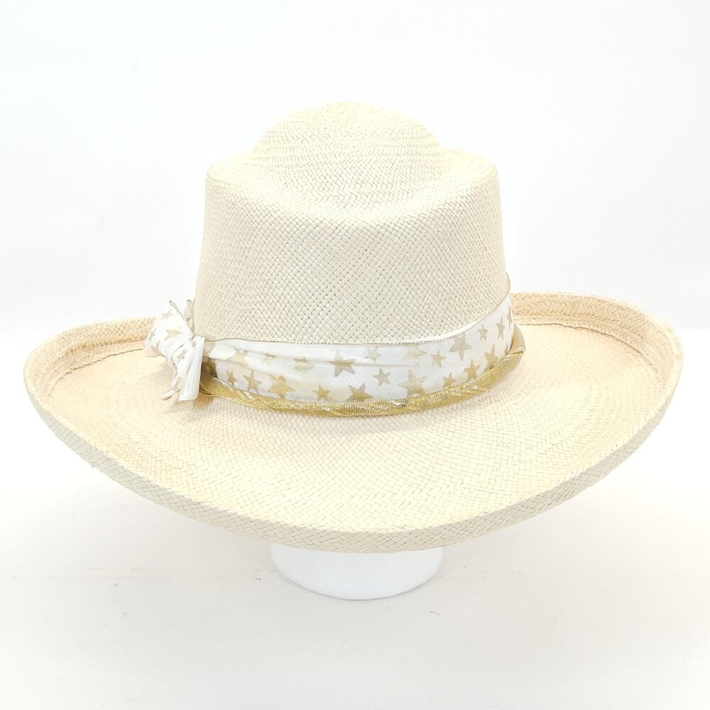 Vtg Shady Brady Straw Cowboy Hat Women M Coastal Cowgirl Western Y2K USA - Picture 3 of 8